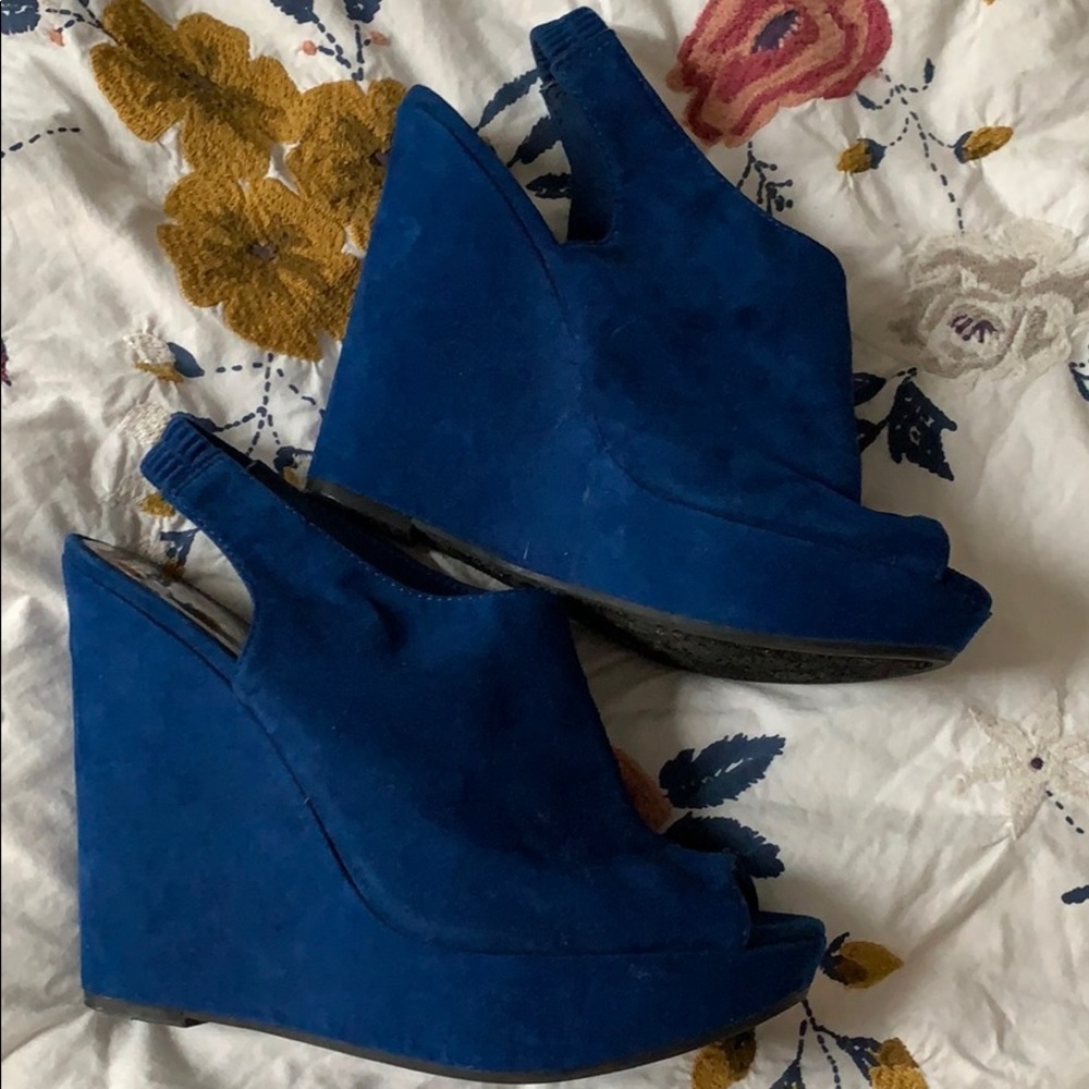 Blue Wedge Suede Heels